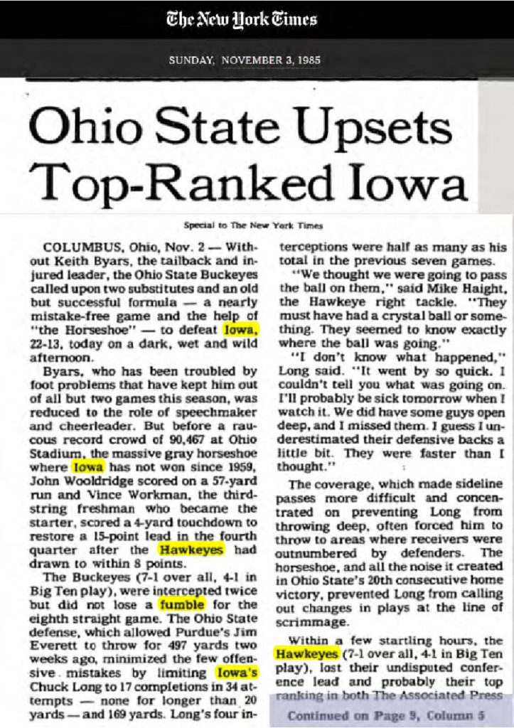 thumbnail of 1985-11-03-OHIO STATE UPSETS TOP-RANKED IOWA – The New York Times_p441-OCR-title-HL-CON