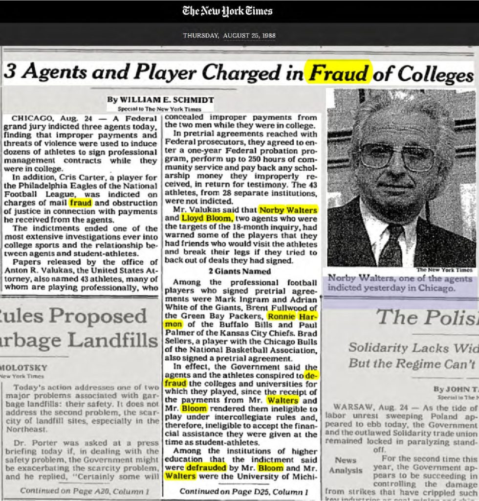 thumbnail of 1988-08-25-3 Agents and Player Charged in Fraud of Colleges – The New York Times_p001-OCR-title-HL-CON