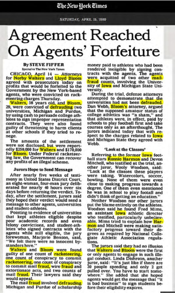 thumbnail of 1989-04-15-COLLEGES; Agreement Reached On Agents’ Forfeiture – The New York Times_p049-OCR-title-HL