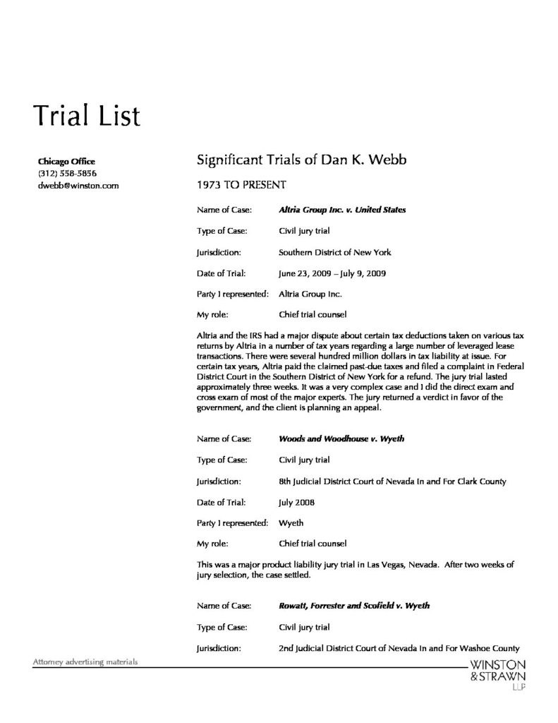 thumbnail of 2009-Significant Trials of Dan K. Webb-title-OCR-HL